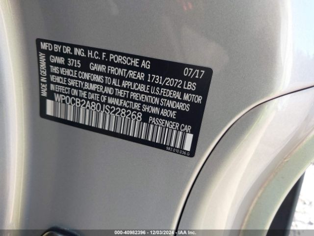 WP0CB2A80JS228268 Porsche 718 Boxster S