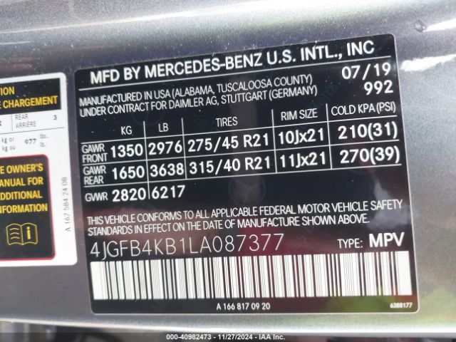 4JGFB4KB1LA087377 Mercedes-Benz Gle 350 4matic