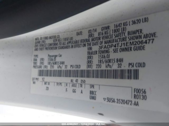 3FADP4TJ1EM206477 Ford FIESTA S