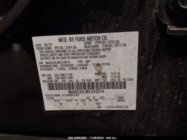 MAJ6S3JL3KC310214 Ford Ecosport Ses