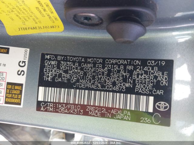 JTDEPRAE3LJ024873 Toyota COROLLA LE