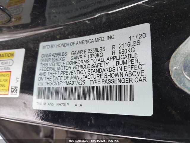 1HGCV1F11MA017525 Honda ACCORD LX