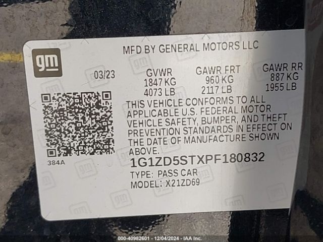 1G1ZD5STXPF180832 Chevrolet Malibu Fwd 1lt