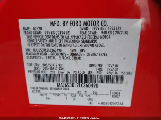 MAJ6S3KL2LC360490 Ford Ecosport Titanium