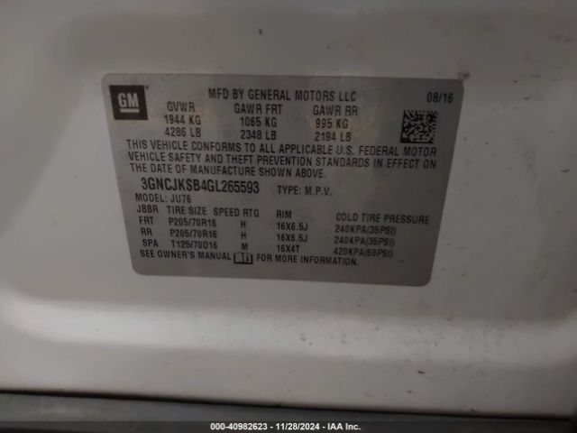 3GNCJKSB4GL265593 Chevrolet Trax 1ls