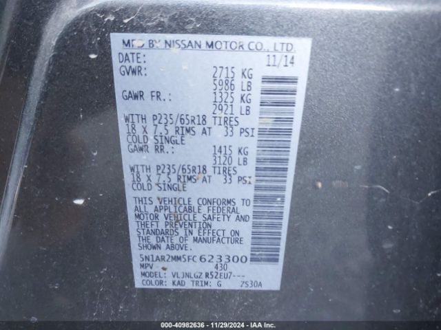5N1AR2MM5FC623300 Nissan Pathfinder Sl