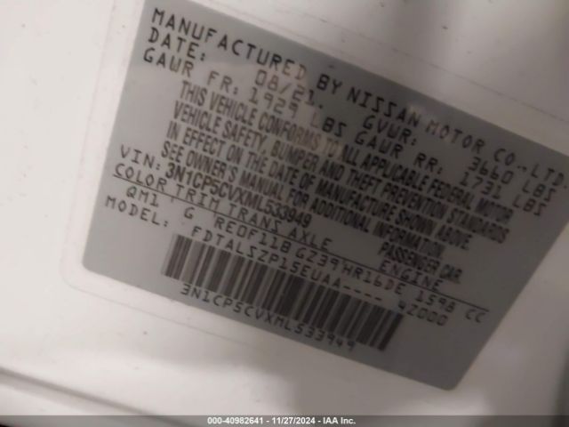 3N1CP5CVXML533949 Nissan KICKS SV