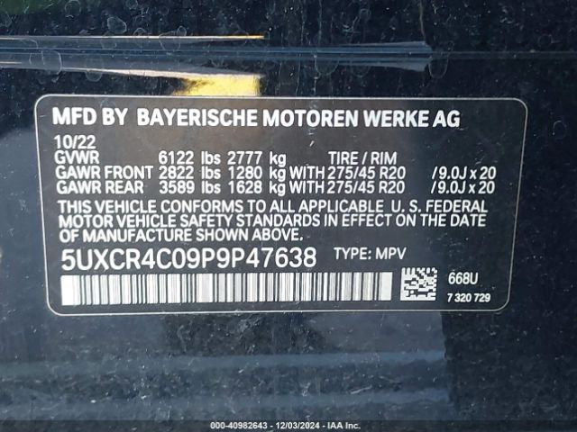 5UXCR4C09P9P47638 BMW X5 Sdrive40i