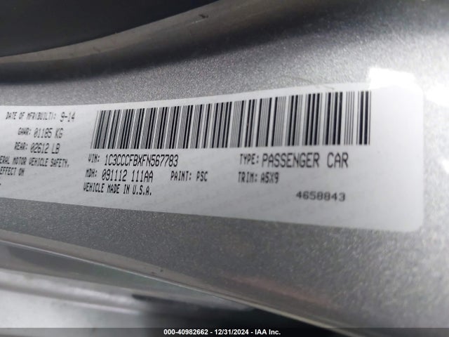 1C3CCCFBXFN567783 Chrysler 200 LX