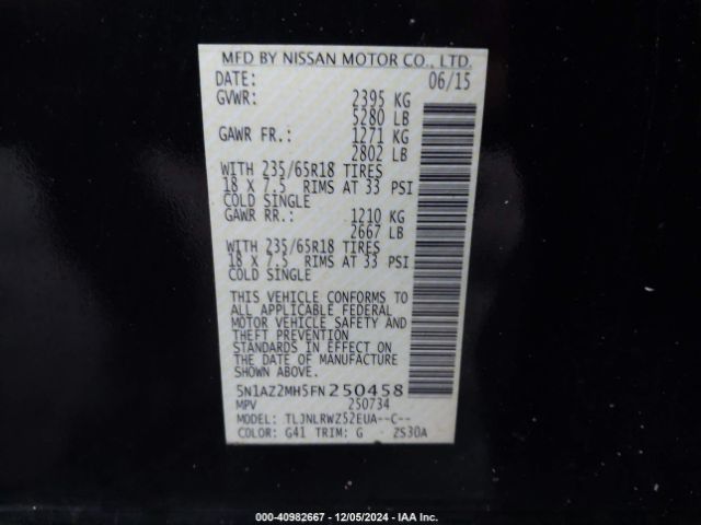 5N1AZ2MH5FN250458 Nissan MURANO SL