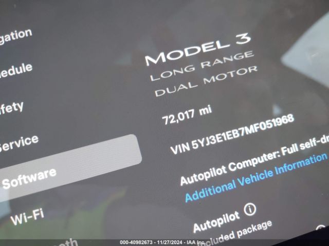 5YJ3E1EB7MF051968 Tesla Model 3 Long Range Dual Motor All-wheel Drive