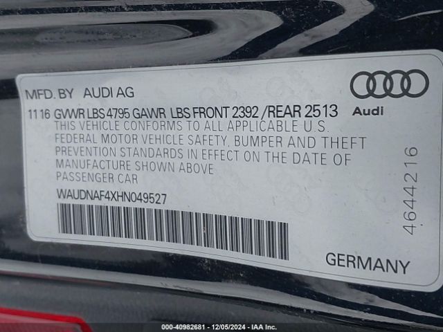 WAUDNAF4XHN049527 Audi A4 2.0t Season Of Audi Premium