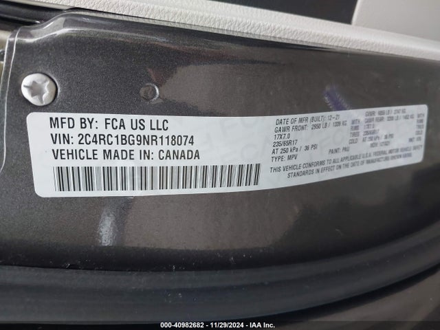 2C4RC1BG9NR118074 Chrysler Pacifica Touring L