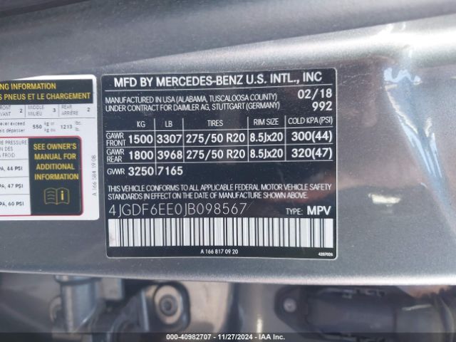 4JGDF6EE0JB098567 Mercedes-Benz Gls 450 4matic