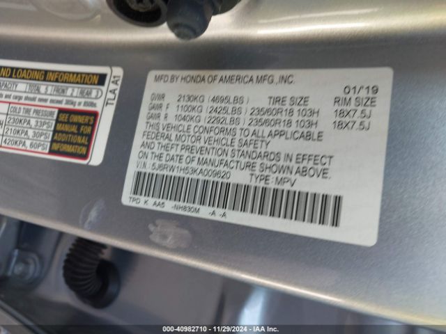 5J6RW1H53KA009620 Honda CR-V EX