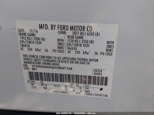 1FM5K8AR2HGB47124 Ford Utility Police Interceptor