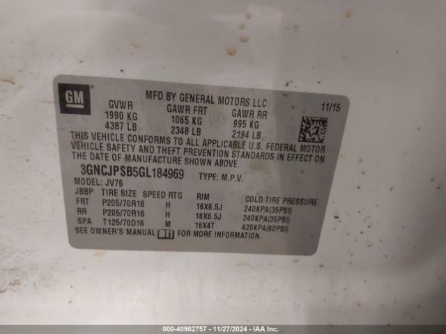 3GNCJPSB5GL184969 Chevrolet Trax Lt