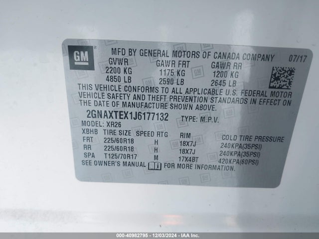 2GNAXTEX1J6177132 Chevrolet EQUINOX LT