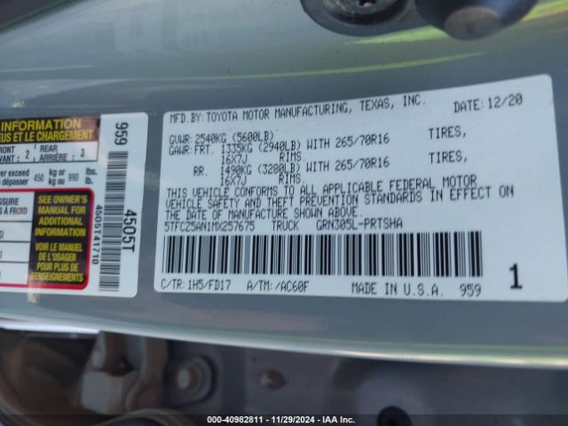 5TFCZ5AN1MX257675 Toyota Tacoma Trd Off-road