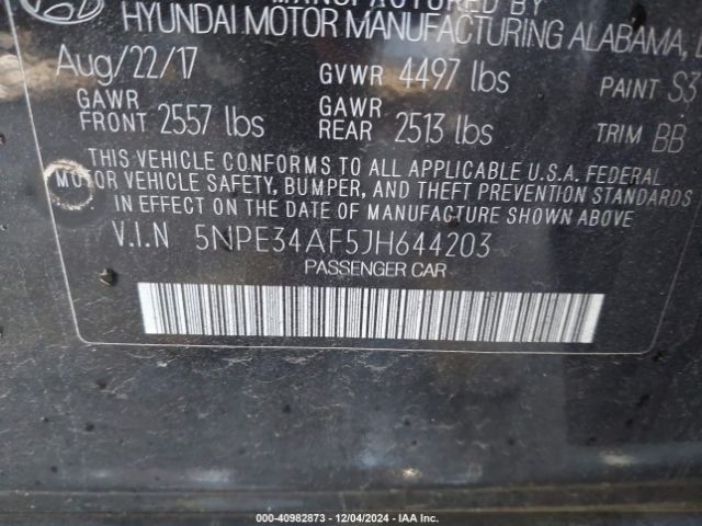 5NPE34AF5JH644203 Hyundai SONATA SEL