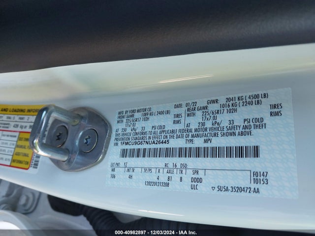 Ford ESCAPE SE 2022 1FMCU9G67NUA26445 Image 9