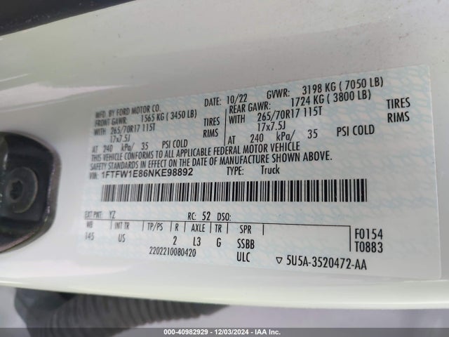 Ford F-150 Xlt 2022 1FTFW1E86NKE98892 Image 4