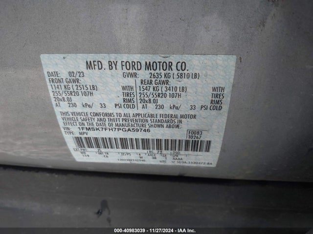 Ford Explorer Limited 2023 1FMSK7FH7PGA59746 Image 9