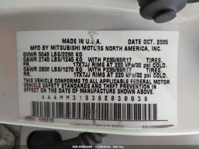 2006 MITSUBISHI ENDEAVOR 4A4MM31S36E030038 Photo 8