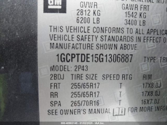 1GCPTDE15G1306887 Chevrolet Colorado Z71