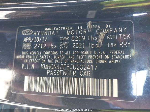 KMHGN4JE8JU232417 Genesis G80 3.8