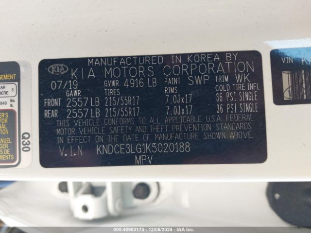 KNDCE3LG1K5020188 KIA Niro Ev Ex Premium