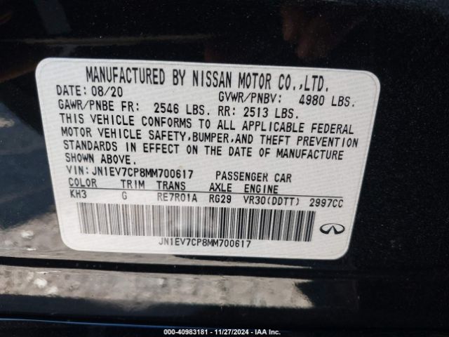 JN1EV7CP8MM700617 Infiniti Q50 Sensory