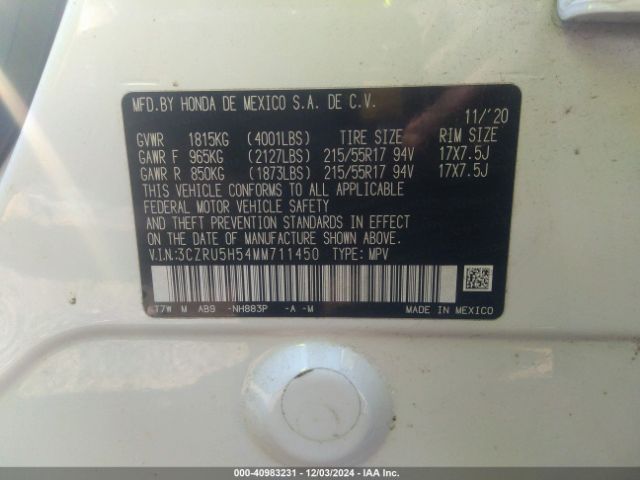 3CZRU5H54MM711450 Honda Hr-v 2wd Ex