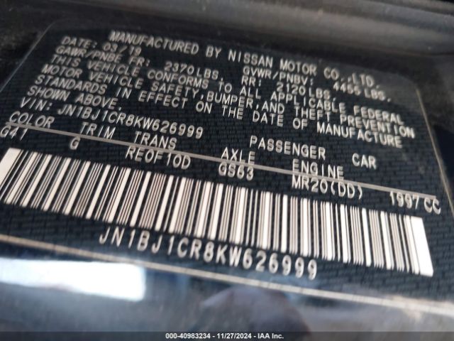 JN1BJ1CR8KW626999 Nissan Rogue Sport S