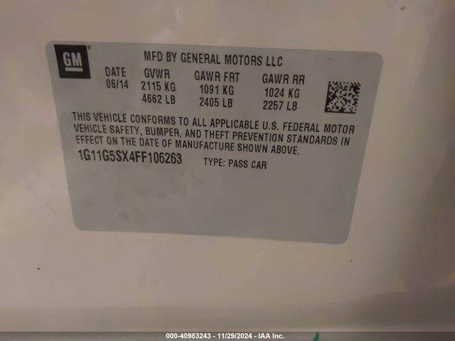 Chevrolet Malibu 2lz 2015 1G11G5SX4FF106263 Image 9