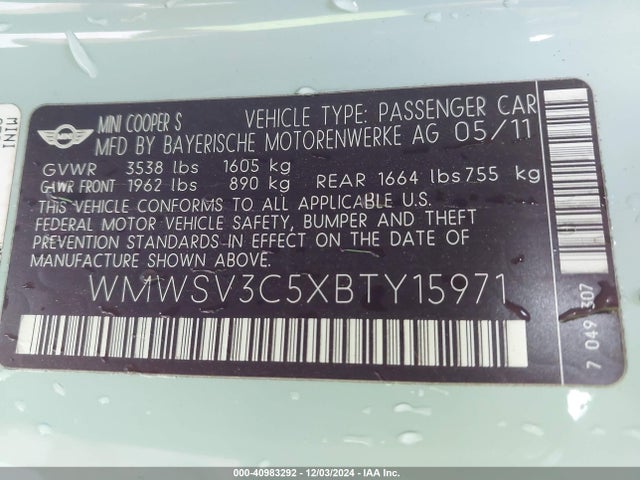 2011 MINI COOPER S WMWSV3C5XBTY15971 Photo 8