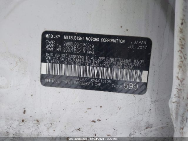JA32U2FU2HU015105 Mitsubishi LANCER ES