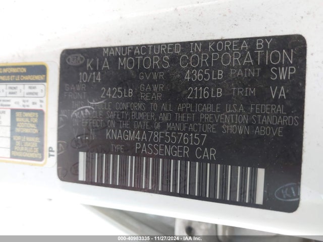 KIA Optima Lx 2015 KNAGM4A78F5576157 Image 9