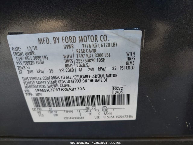 Ford Explorer Limited 2019 1FM5K7F87KGA91733 Image 9
