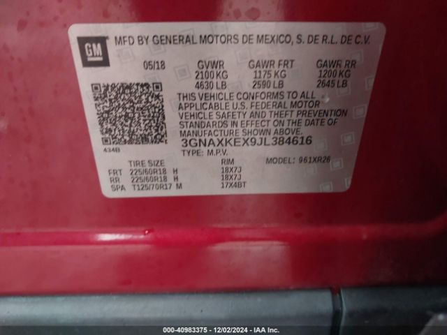 3GNAXKEX9JL384616 Chevrolet EQUINOX LT