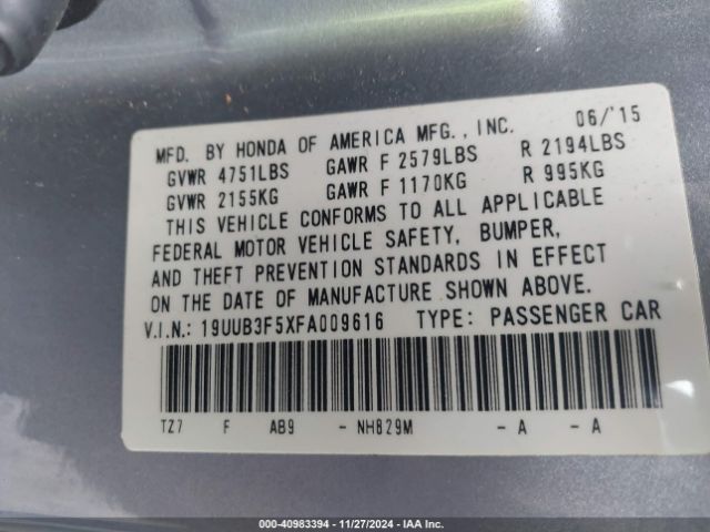 19UUB3F5XFA009616 Acura Tlx V6 Tech