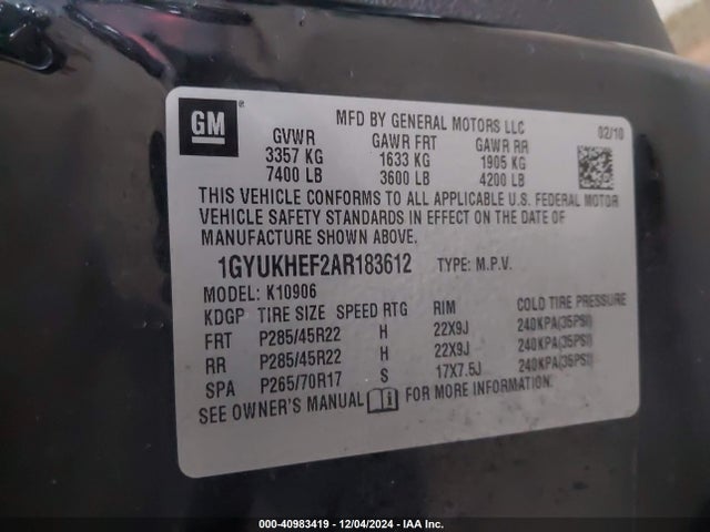 2010 CADILLAC ESCALADE ESV 1GYUKHEF2AR183612 Photo 8