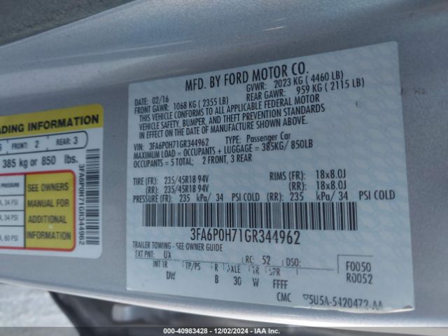 3FA6P0H71GR344962 Ford FUSION SE