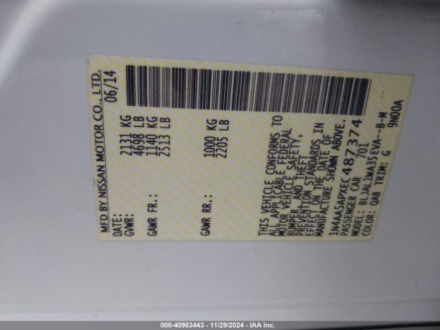 1N4AA5APXEC487374 Nissan Maxima 3.5 Sv