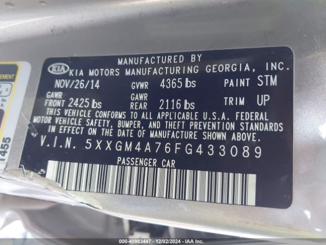 5XXGM4A76FG433089 KIA Optima Lx