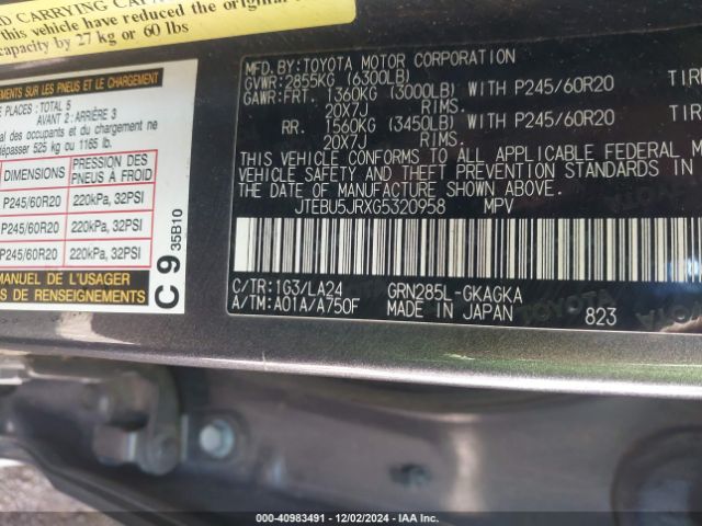 JTEBU5JRXG5320958 Toyota 4runner Limited