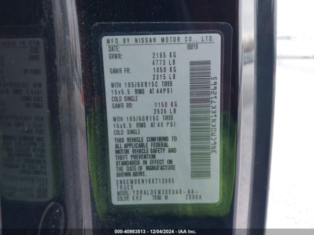3N6CM0KN1KK712665 Nissan Nv200 S