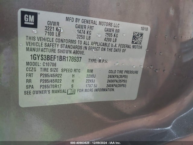 2011 CADILLAC ESCALADE 1GYS3BEF1BR178937 Photo 8