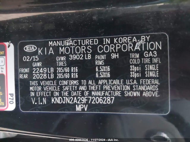 KIA Soul 2015 KNDJN2A29F7206287 Image 9