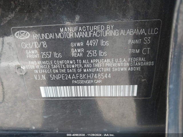 Hyundai SONATA SE 2019 5NPE24AF8KH748544 Image 9